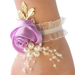 Meninas dama de honra pulso flores casamento baile festa boutonniere cetim rosa pulseira tecido mão flores casamento abastecimento acessórios - Image 4