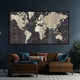 Estilo Metal vintage Mapa do mundo Arte da parede Cartazes Moderno Requintado Home Room Decor Pintura Da Lona Mural Imagem Impressão Arte Presente - Image 5