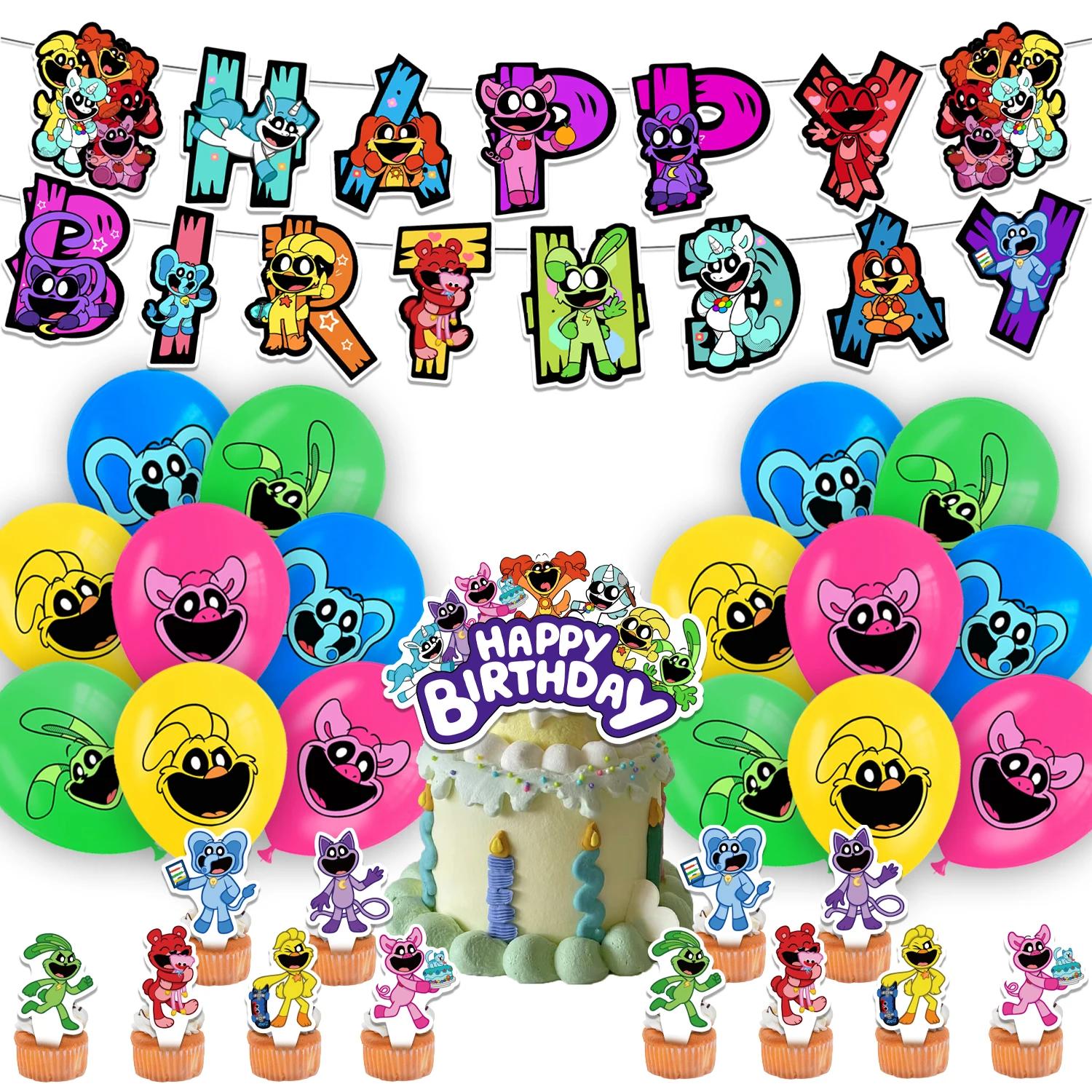 Decoração Set para festa de aniversário infantil, balão, banner, bolo Topper, brinquedos decorativos, novo, sorrindo uma - Image 1