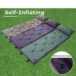 Auto-inflar ultra leve esteira de acampamento colchão de ar automático cama de acampamento esteira de piquenique dobrável almofada de dormir inflável com travesseiro - Image 1