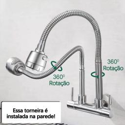 Parede flexível do torneira Gourmet para a cozinha, rotação de 360 graus, tomada dobro ajustável, a instalação da parede - Image 2