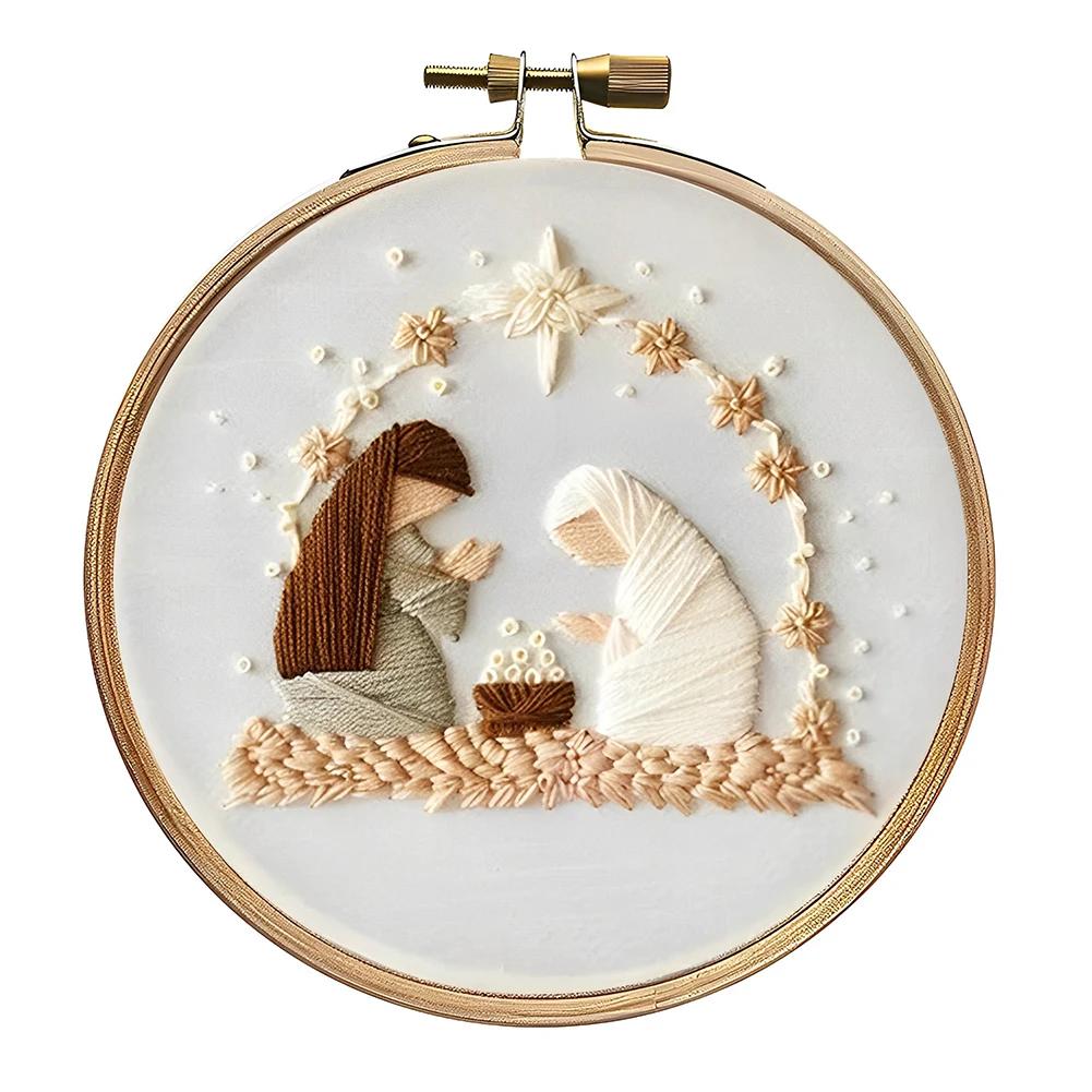 Conjunto de ponto cruz de natal inclui aro de bordado fios de pano de bordado artesanal kit de artesanato de arte de costura para iniciantes adultos - Image 1