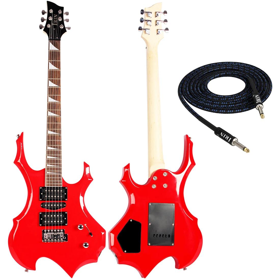 IRIN-Guitarra Elétrica Vermelha Conjunto com Escolhas, 24 Trastes, Bege Pescoço, Chama, Amp Strap, Acessórios de Guitarra - Image 1
