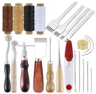 Conjunto Completo de Ferramentas de Costura em Couro com 23 Peças para Artesanato e Escultura Manual