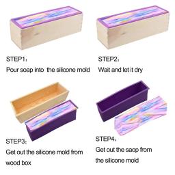 Kit de moldes de sabão de silicone 1,2l, 42 oz, molde retangular de sabão de silicone de madeira com raspador reto ondulado de aço inoxidável, faça você mesmo - Image 4