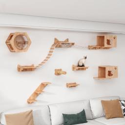 Rede de madeira montada na parede para gato, prateleira de escalada, poleiro, escada sisal, arranhador, camas, poleiros estáveis, móveis para gatinho - Image 2
