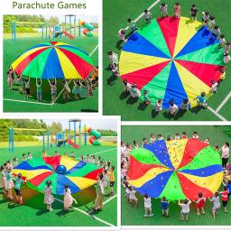 Jogar Parachute 8 Pulseira Dia 2m 3m Parachute com Alças Multicolorido para Crianças Ao Ar Livre Rainbow Umbrella Jogos Exercício Toy - Image 5