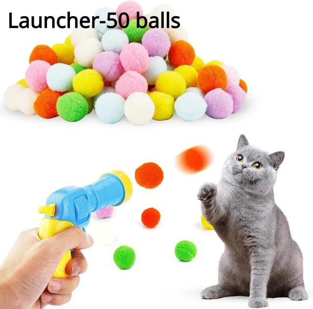 Lançamento de Brinquedo Interativo para Gatos: Mini Arma de Tiro Criativa com Bolas de Pelúcia para Estímulo e Diversão