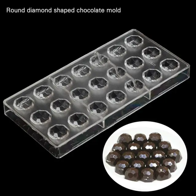 Molde de Chocolate de Policarbonato para Confeitaria com 21 Cavidades em Formato de Diamante – Ideal para Criar Delícias de 8g Cada