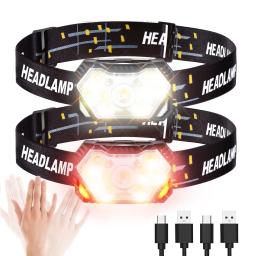 Portátil forte luz farol, USB recarregável, sensor de movimento, farol, pesca, camping, ao ar livre, lâmpada principal, trabalho lanterna, 9 LED - Image 1