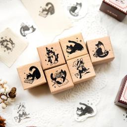 Cute Little Black Cat Decoração Stamp, selos de borracha de madeira retro, Scrapbooking Papelaria, Artesanato DIY, selo padrão, 1pc - Image 1