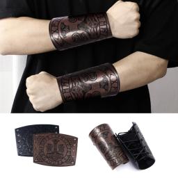 Armadura medieval homem cosplay aquecedores de braço laço-up viking pirata cavaleiro gauntlet pulseira bracer steampunk acessórios - Image 1