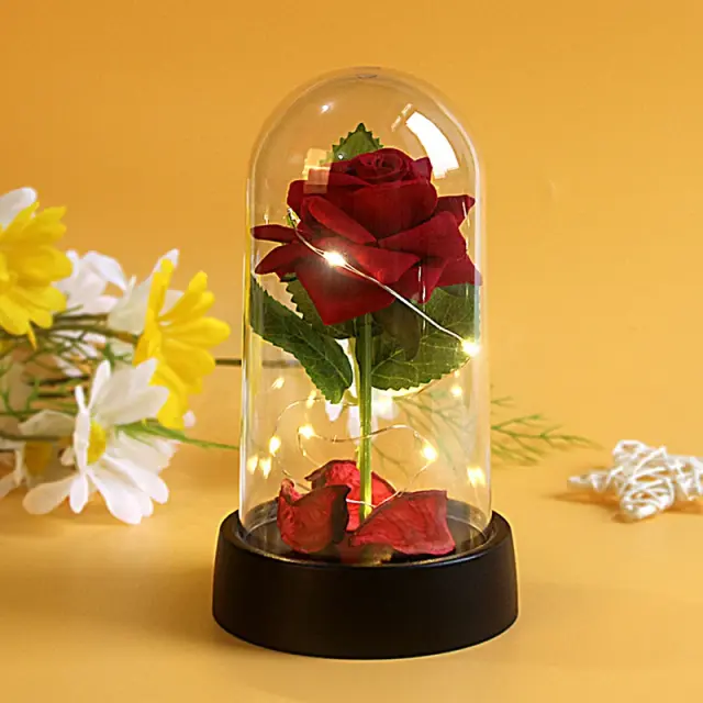 Rosa Galáxia de Vidro com Luz LED - Presente Perfeito de Aniversário para Mulheres com Flores Preservadas