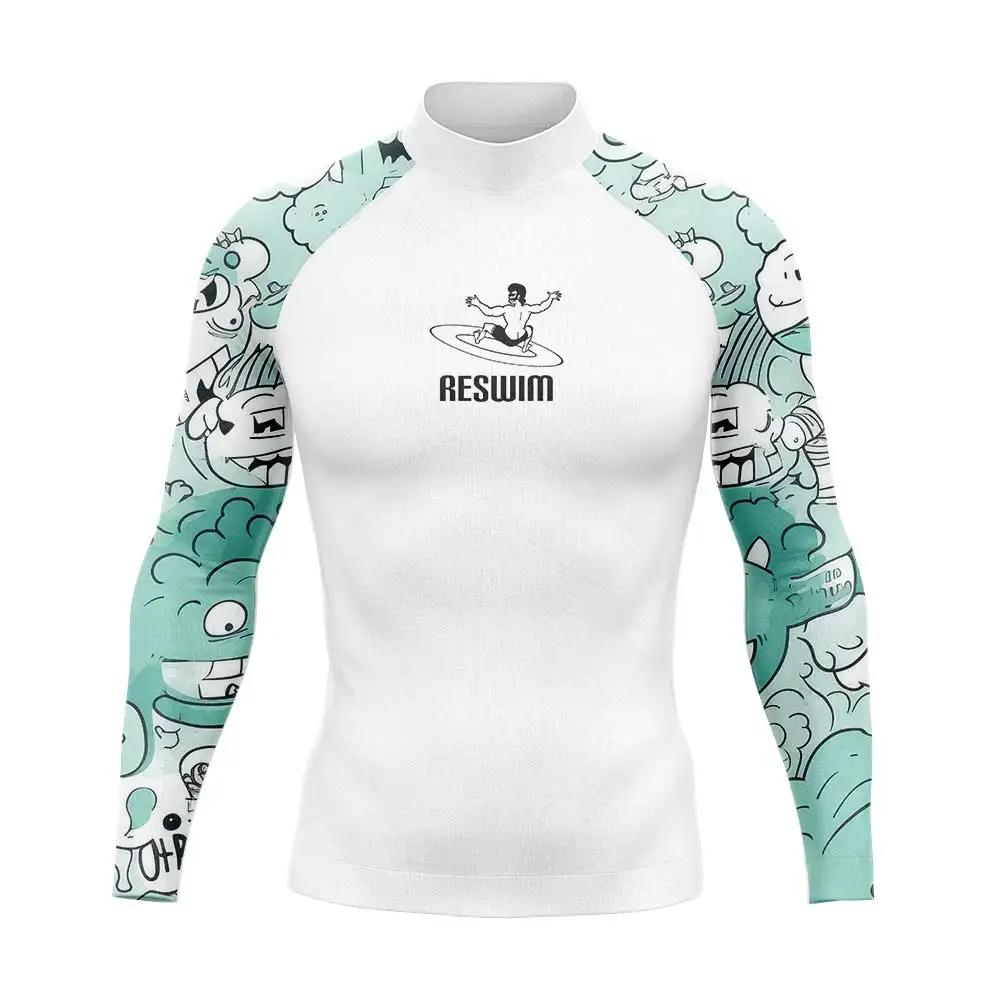 Moda praia estampada com proteção UV masculina, Rash Guard, camisa de mergulho, camiseta de natação, maiô de praia, manga comprida, novo - Image 1