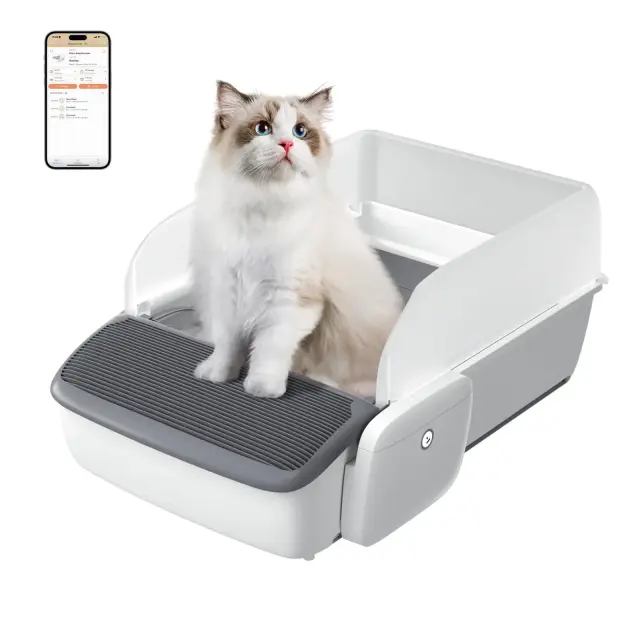 Caixa de Areia Automática para Gatos com Controle por Aplicativo, 7L, Extra Grande e Remoção de Odores