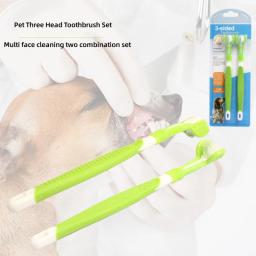 Pet Toothbrush Kit para cão e gato, Cuidados dentários, Três cabeças, Dedo Toothbrush, Dentes limpeza da boca - Image 5