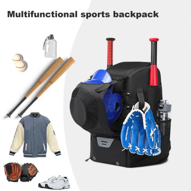 Mochila de Beisebol Durável com Compartimento para Sapatos e Zíper de Pano Oxford