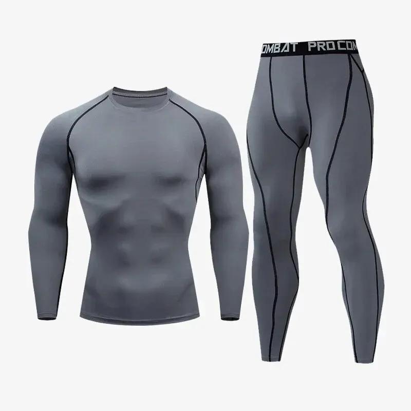 Terno esportivo nova compressão dos homens conjuntos de corrida respirável treinamento apertado basquete rashguard treino homem 2 peça conjunto roupas - Image 1