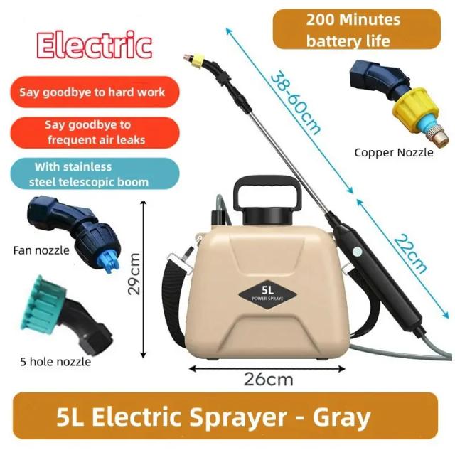 Pulverizador Elétrico 5L Recarregável USB para Jardim e Plantas