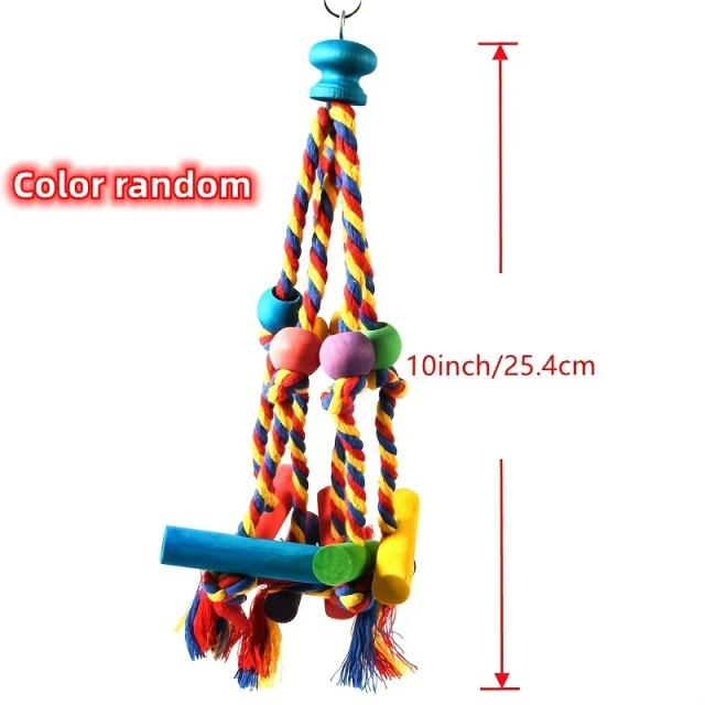Brinquedo de Corda de Madeira para Papagaios - Brinquedo Resistente em Cores Aleatórias para Pássaros Pequenos e Grandes