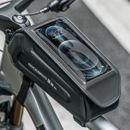 Rockbros saco de bicicleta 1.7l saco do telefone à prova dwaterproof água quadro frontal ciclismo saco tela toque caso titular casca dura saco da bicicleta mtb acessórios - Image 1