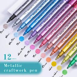 Canetas marcadores metálicos de 12 cores, canetas de pintura prateada e dourada para papel preto, vidro, pintura de rocha, álbum de scrapbook de abóbora de Halloween - Image 1