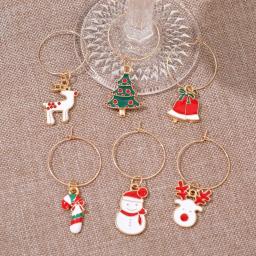 Copos de vinho de Natal charme para festa, copo de ano novo, anel decoração, encantos casa, 6pcs por conjunto, 2024 - Image 4