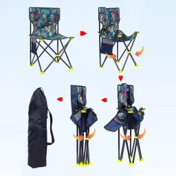 Cadeiras de acampamento dobráveis com bolso lateral, Cadeira dobrável de pesca dobrável, Cadeira de acampamento portátil com saco de armazenamento - Image 6