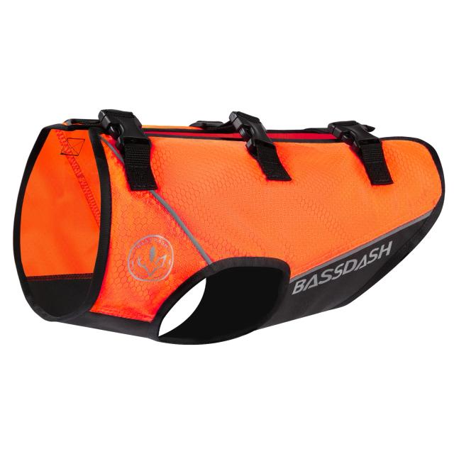 Colete de Segurança BASSDASH para Cachorro: Leve, Resistente à Água e Reflexivo, Ideal para Caça com Alta Visibilidade e Proteção no Peito em Laranja
