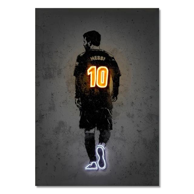 Pôster de Arte em Estilo Neon com Ícones do Esporte: Basquete e Estrelas do Futebol para Decoração Moderna da Sua Casa