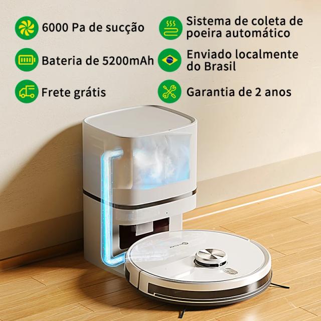 Sistema Automático NEATSVOR de Coleta de Poeira para Smart Home com Navegação Laser S600 e Potência de 6000PA
