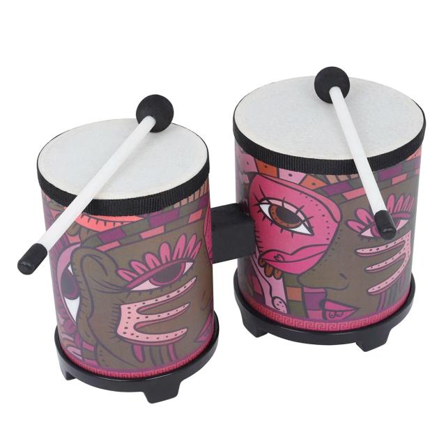 Bongos Indianos de Madeira com Baquetas para Crianças - Tambores Duplos de Percussão e Brinquedos Educativos para Aprendizagem Precoce