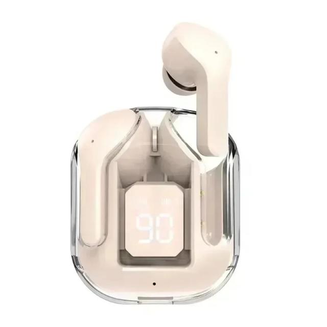 Fones de Ouvido Bluetooth TWS Transparentes com Display Digital e Som Estéreo para Todos os Smartphones