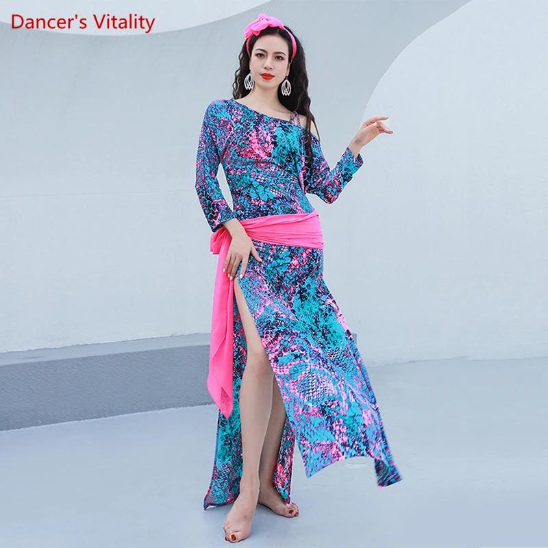 Terno de treinamento de dança do ventre para mulheres impresso prática de dança do ventre robe roupas shaabi baladi folk vestido feminino roupas orientais - Image 1