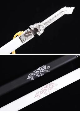 Espada de aço inoxidável chinês, lâmina cozida, qualidade artesanal real, lobo cinzento, estilo curto, impressão a laser, Jian - Image 4