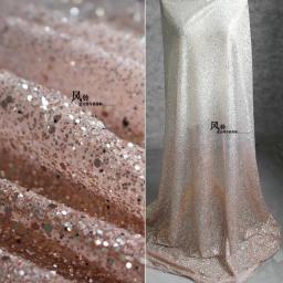 Tecido de lantejoulas brilhante para decoração de fundo, Gradiente DIY, Tecido Designer para Palco, Tecido Dress Designer, Allover Bronzing Silver to Pink - Image 1