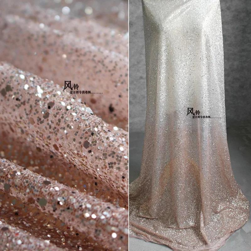 Tecido de lantejoulas brilhante para decoração de fundo, Gradiente DIY, Tecido Designer para Palco, Tecido Dress Designer, Allover Bronzing Silver to Pink - Image 1
