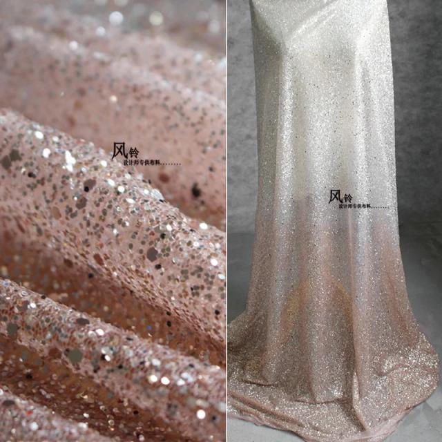 Tecido de Lantejoulas Brilhantes em Gradiente Rosa e Prata para Decoração de Palcos e Vestuário DIY