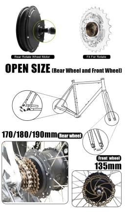 Kit de conversão de bicicletas elétricas, cubo traseiro, roda, garfo traseiro, bicicleta 4.0 aro largo, Fatbike, 48V, 1000W, 20 ", 26", 170mm, 190mm, 1000W - Image 3