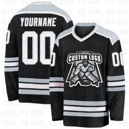 Jersey de hóquei personalizado para homens e mulheres, preto, roxo-branco, impressão 3D, nome, número, juventude, treinamento de competição - Image 6