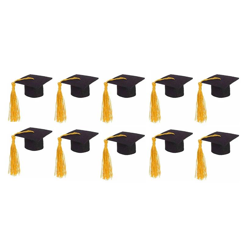 10 pçs mini chapéu de formatura boné de doutorado com borla cupcake garrafa topper decoração festa de formatura flores bolo presente decoração - Image 1