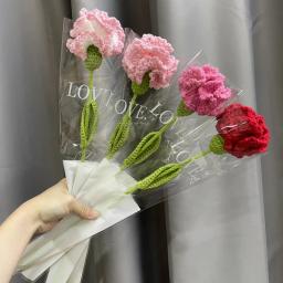 Flor de cravos feitos à mão com bolsa de embalagem, lã, flor artificial, crochê manual, flor trançada, decoração de casa, 43cm, 1pc - Image 3