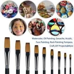 Flat Professional Artist Brush Set, Pincel para Aquarela, Acrílico e Liner Pintura, 9 Pcs - Image 4