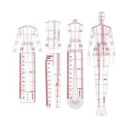 Moda Desenho Régua Set, Medição Régua, Padrões de Modelo para Costura, DIY Quilting, Costura, Desenho Designers, 4Pcs - Image 5