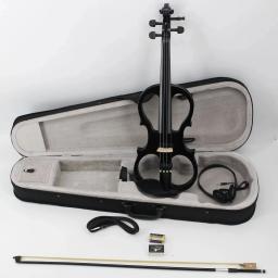 Violino elétrico com caso e arco cordas para estudantes iniciantes, madeira maciça, 4/4 Tamanho - Image 2