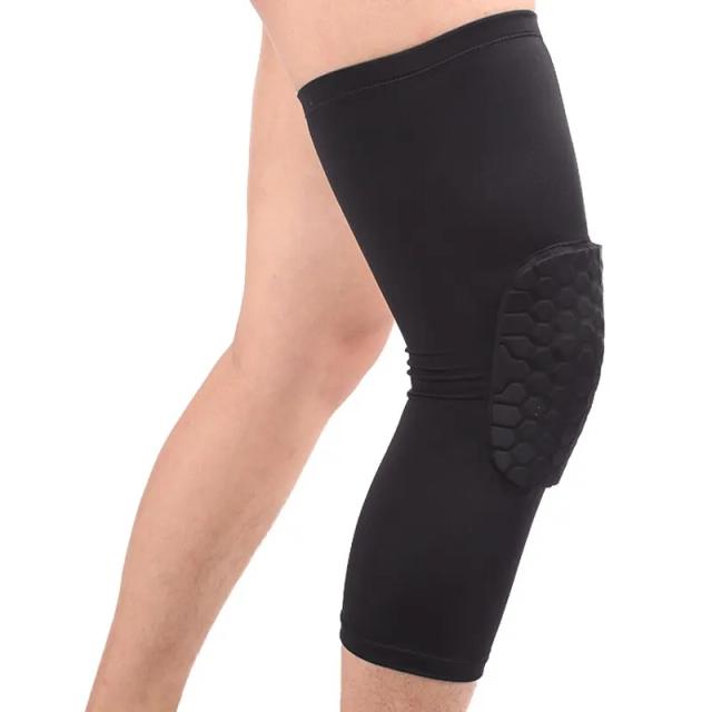 Manga de Compressão para Joelho Longo com Padrão Honeycomb - Proteção Contra Impactos para Voleibol, Corrida e Treinos