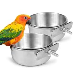 Aço inoxidável Clamp-On bebedor de água para Pet, Food Dish, Hamster, Bird Feeder, Parrot Feeding Bowl, Cage Cup - Image 2