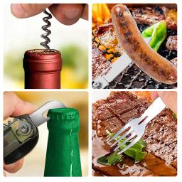 Inoxidável Multifunções portátil canivete, Folding Talheres, Camping Multitool, cortador ao ar livre, garfo, colher, saca-rolhas, talheres - Image 2