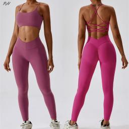 Fato de treino sem costura para mulheres, Workout Sportswear, roupas de ginástica, leggings de cintura alta, roupas esportivas fitness, conjunto sólido sexy, 2 peças - Image 3