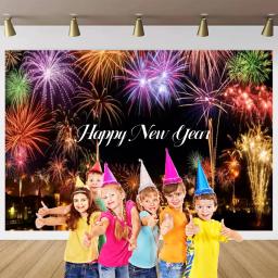 Feliz Ano Novo Eve Tema Decoração, Fundo de Festa, Fogos de Artifício, Champanhe, Balão Dourado, Bandeira, Fundo de Reunião Família, 2025 - Image 6